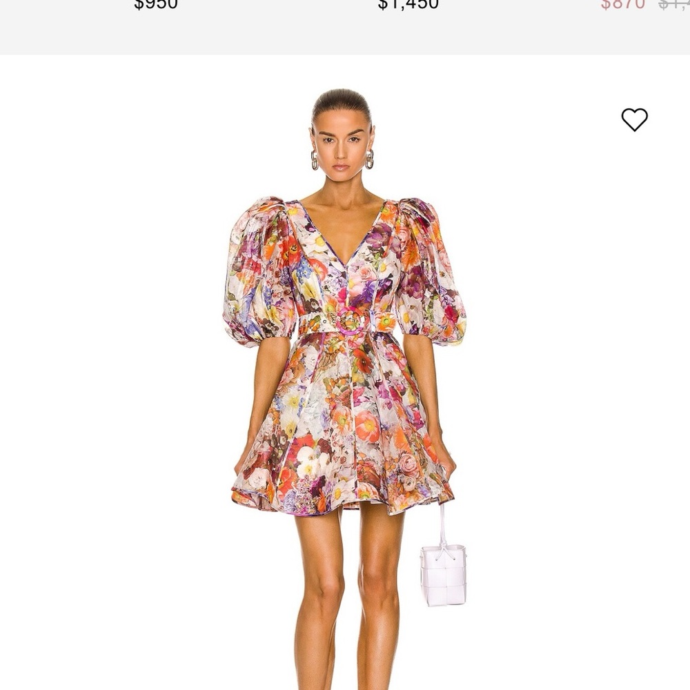 Zimmermann Pink and Purple Puff Sleeve Mini Dress